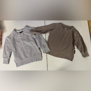2 Little Bipsy LS Brown T-Shirt Henley & Gray Sweatshirt 18-24 Months